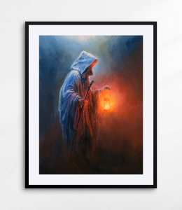 Plakat surrealistyczny: Mnich niosący światło - Lewandowski